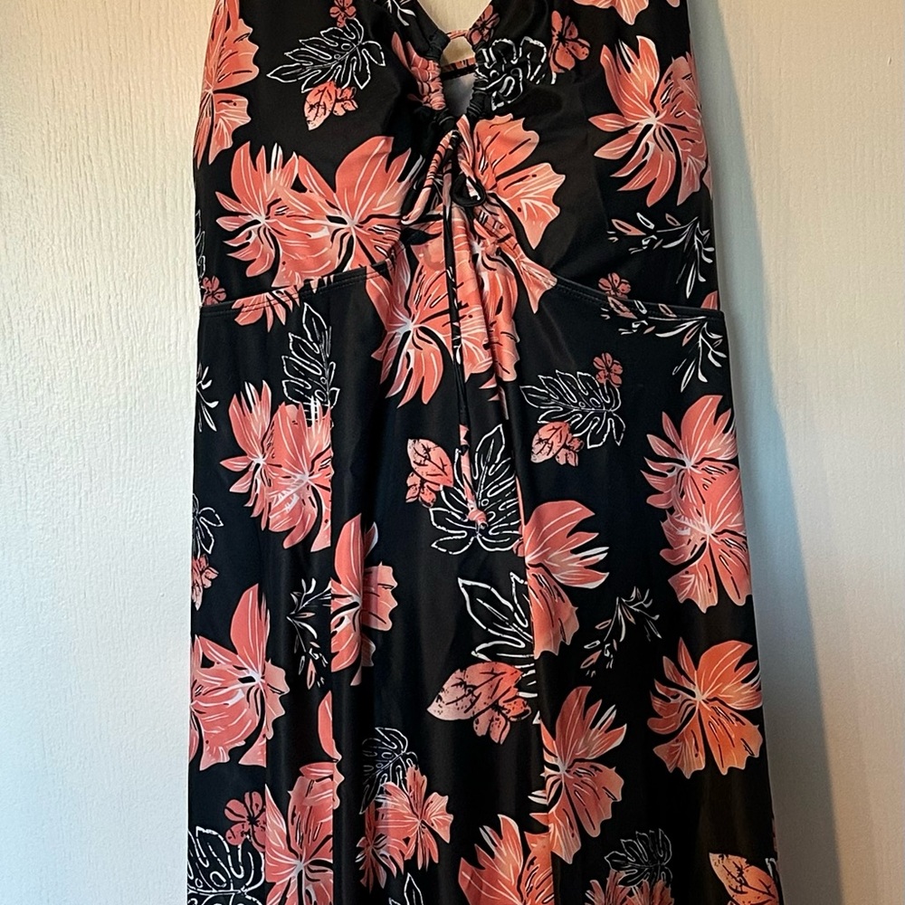 Floral Black and Pink Women's Swim Dress